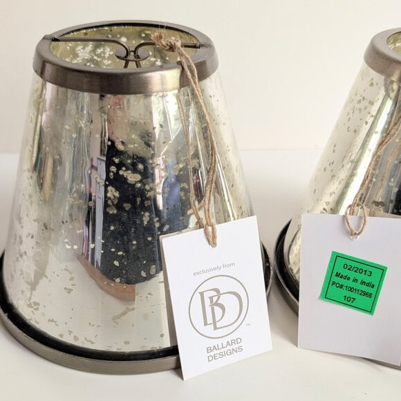 Set of 2 Ballard Designs Mercury Glass Clip on Chandelier Shades Lampshades - Picture 5 of 11